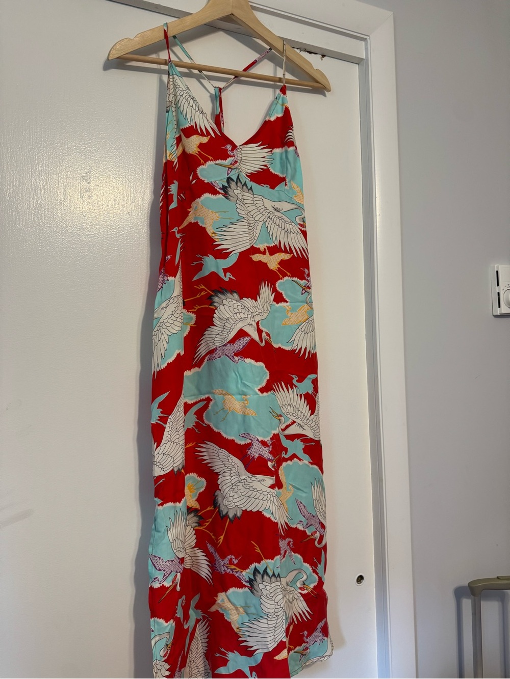 Superdry Red and Aqua Crane Print Halter Dress